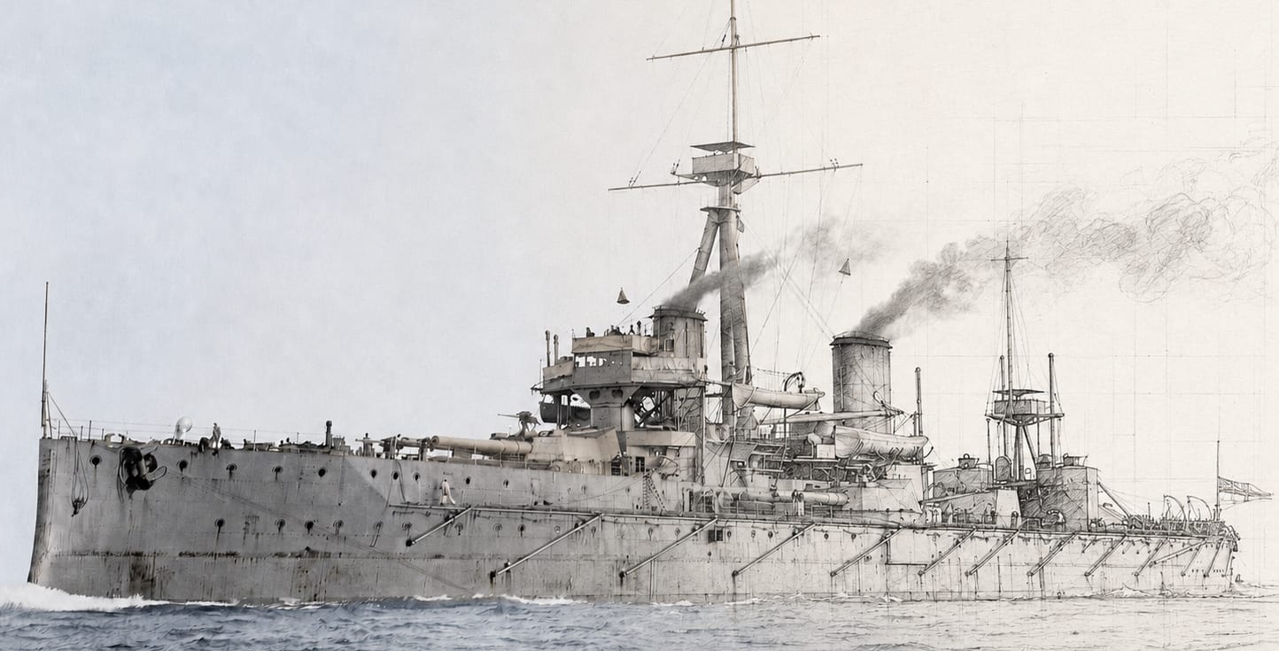 Illustration of HMS Dreadnought at sea