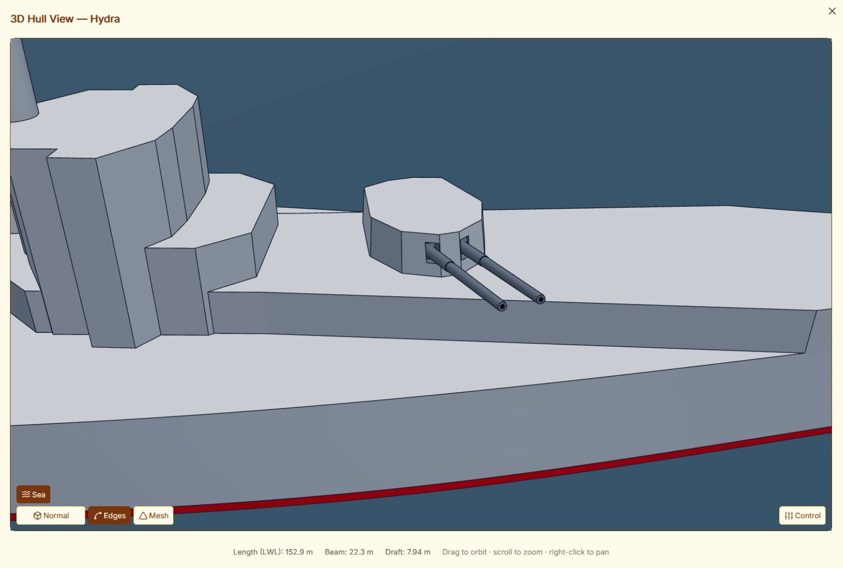 Inspecting a twin turret up close in the 3D viewer.