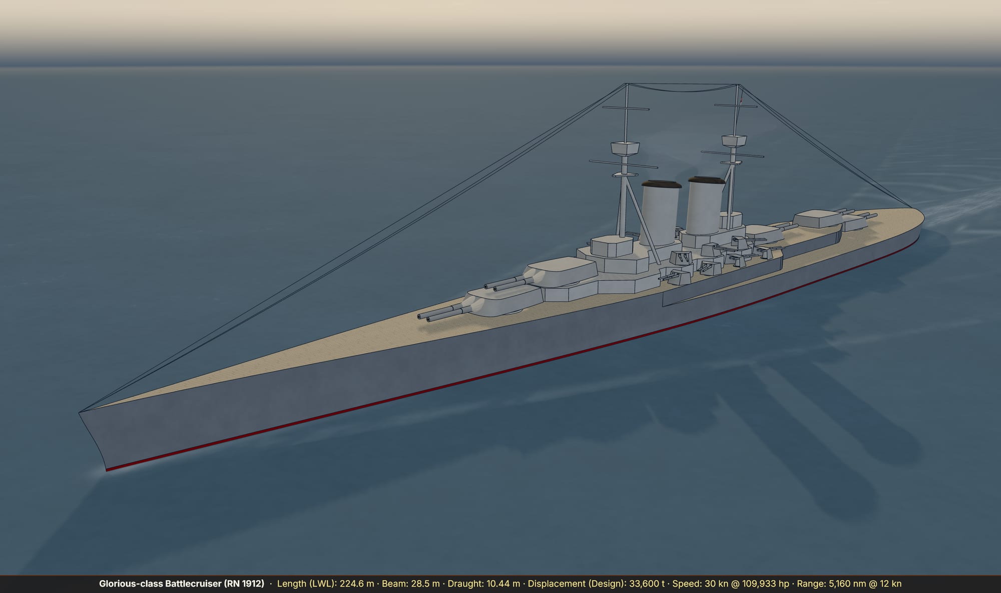 The Glorious-class battlecruiser, a fictional Royal Navy design of 1912, in the 3D viewer.