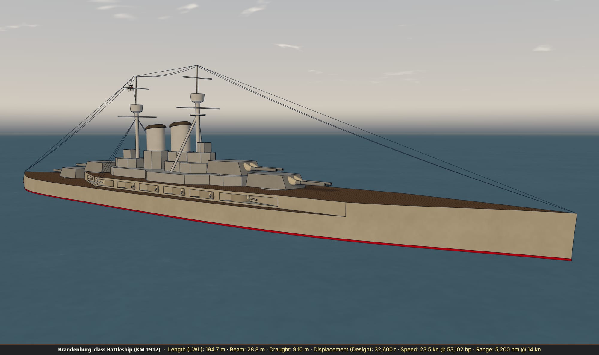 The Brandenburg-class battleship, a fictional German design of 1912, in the 3D viewer.