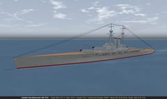 The Ashitaka-class battlecruiser, a fictional Japanese design of 1912, on tripod masts.