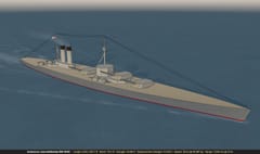 The Audacious-class battleship, a fictional Royal Navy design of 1928, mounting nine 18-inch guns in triple turrets.